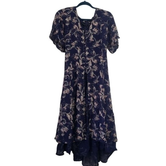 Vintage 90s Lola Navy Floral Layered Maxi Petite Dress Medium Whimsygoth Witchy - Picture 1 of 8